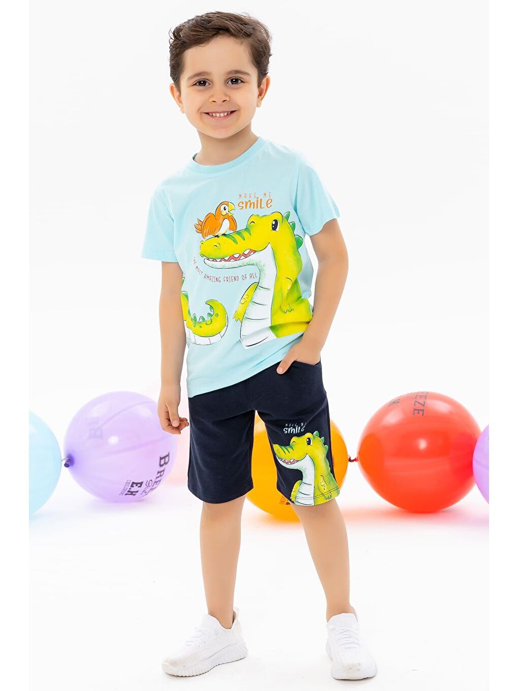 Erkek Çocuk Şortlu Takım Dostluk Temalı Açık Mavi (2-4 Yaş)