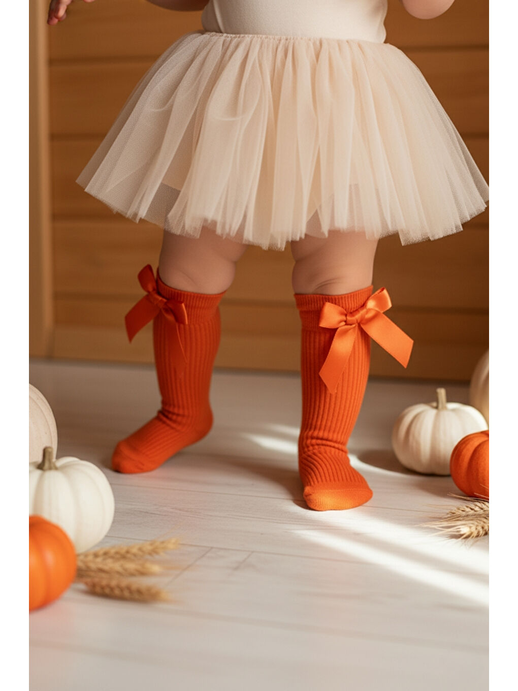 Kız Çocuk Fiyonk Detaylı Diz Altı Çorap / Turuncu AR-0090.2-1