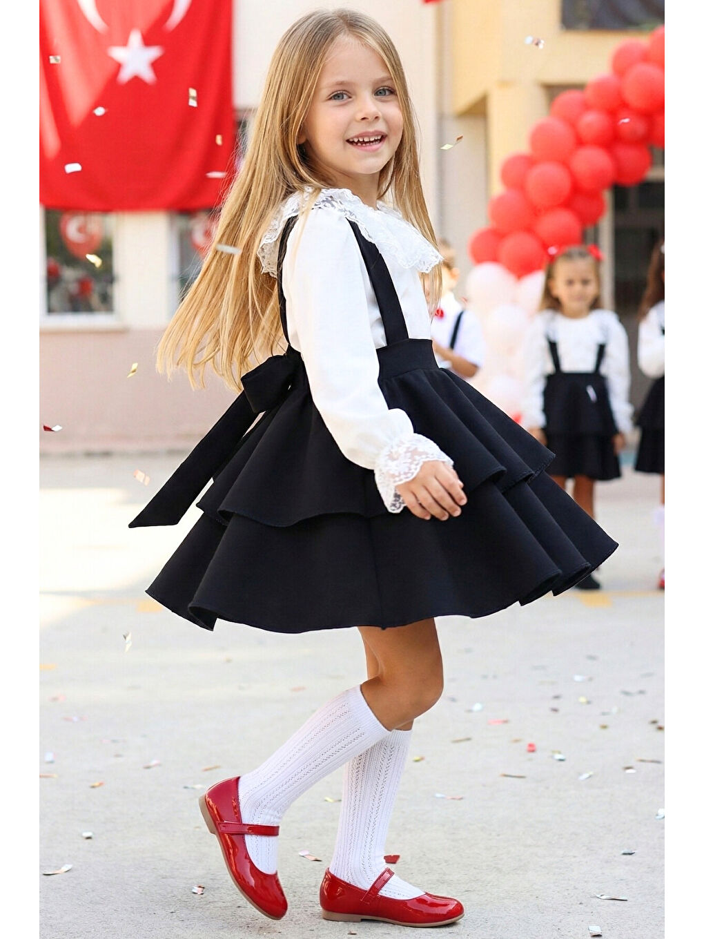 Siyah Kız Çocuk Askılı Jile ve Bluz Takım