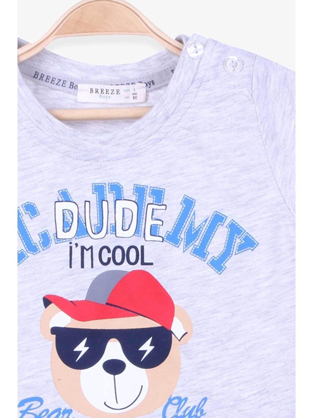 Bej Erkek Çocuk Şortlu Takım Ayıcık Baskılı Açık Gri Melanj (1-4 Yaş)-1