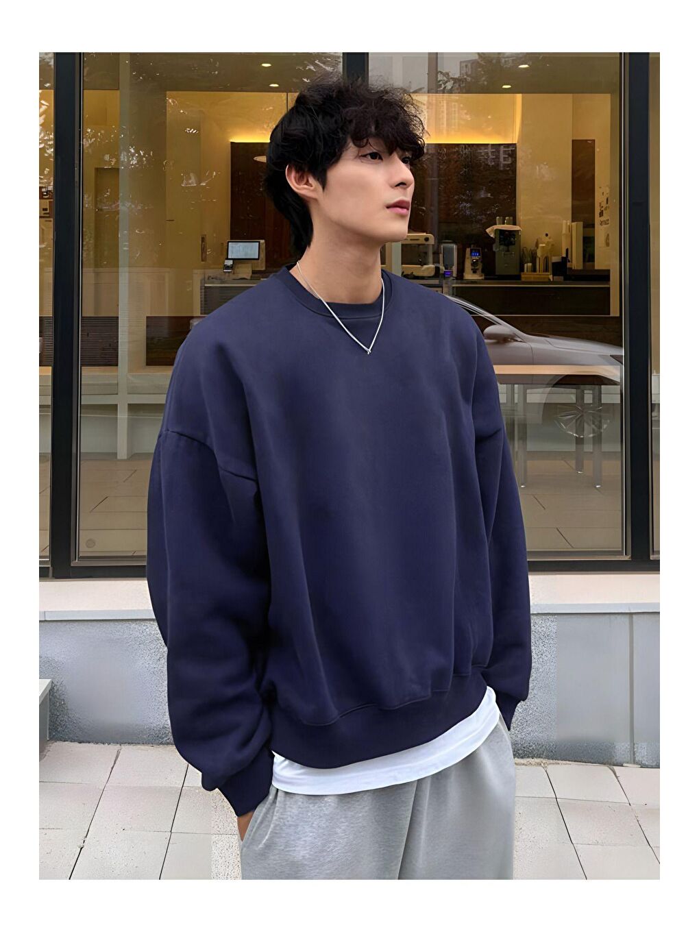 GENIUS STORE Lacivert Erkek Yuvarlak Yakalı Oversize Sweat Bisiklet Yaka Casual Sweatshirt