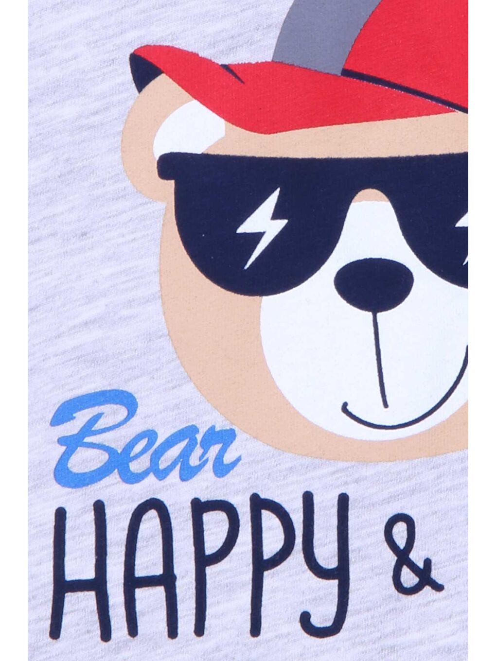 Bej Erkek Çocuk Şortlu Takım Ayıcık Baskılı Açık Gri Melanj (1-4 Yaş)-3