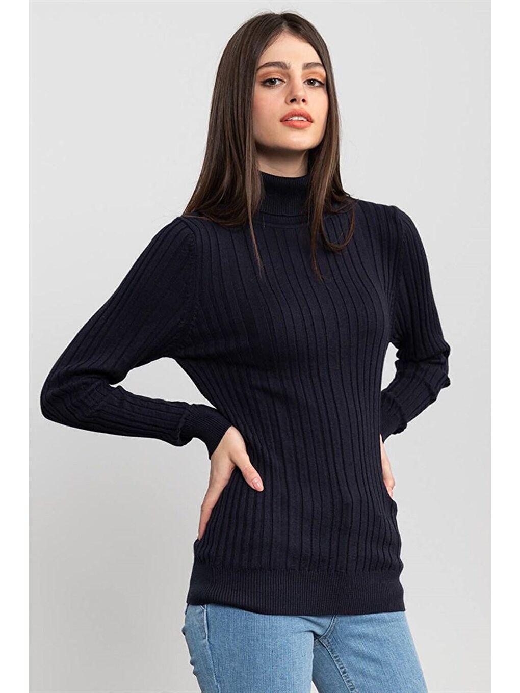 Slim Fit Tam Balıkçı Yaka Erkek Lacivert Kazak-2