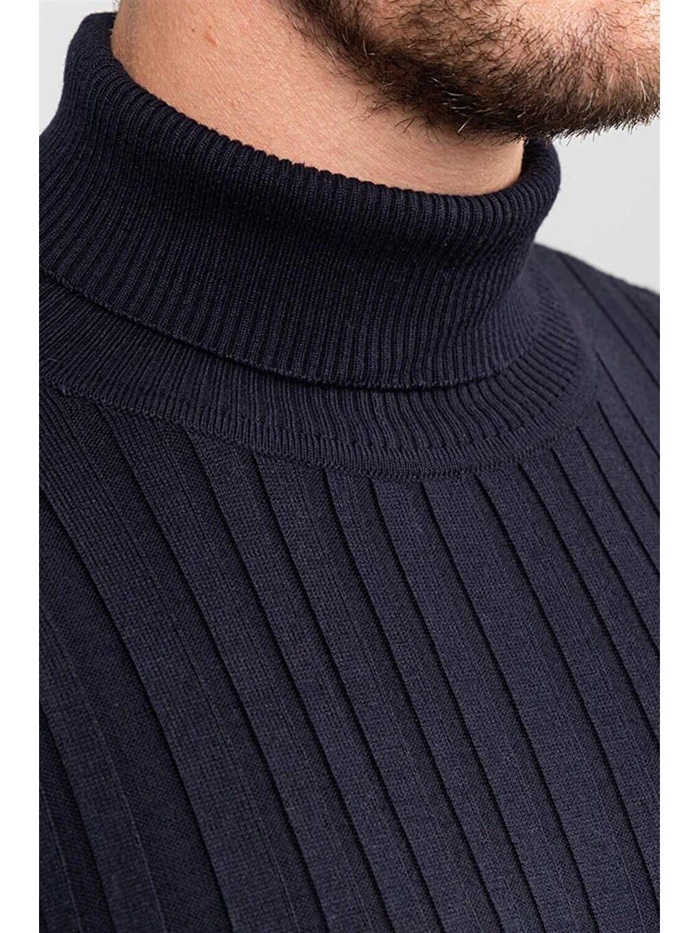 Slim Fit Tam Balıkçı Yaka Erkek Lacivert Kazak-3