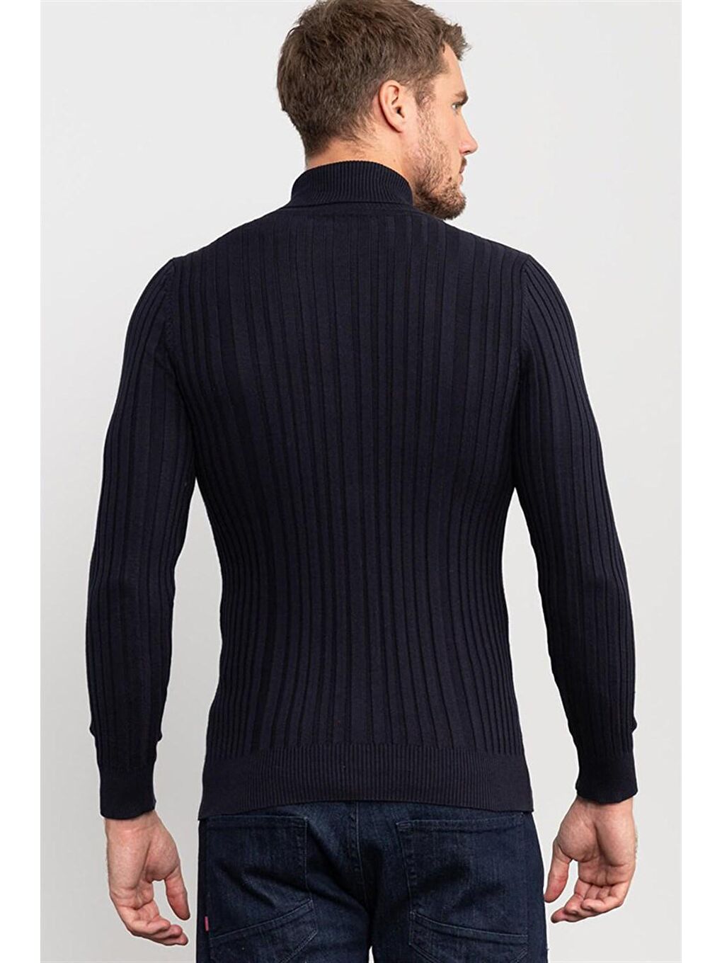 Slim Fit Tam Balıkçı Yaka Erkek Lacivert Kazak-4