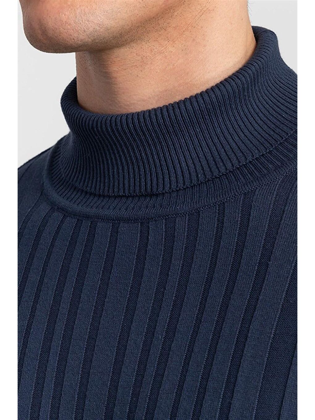 Slim Fit Tam Balıkçı Yaka Erkek İndigo Kazak-2