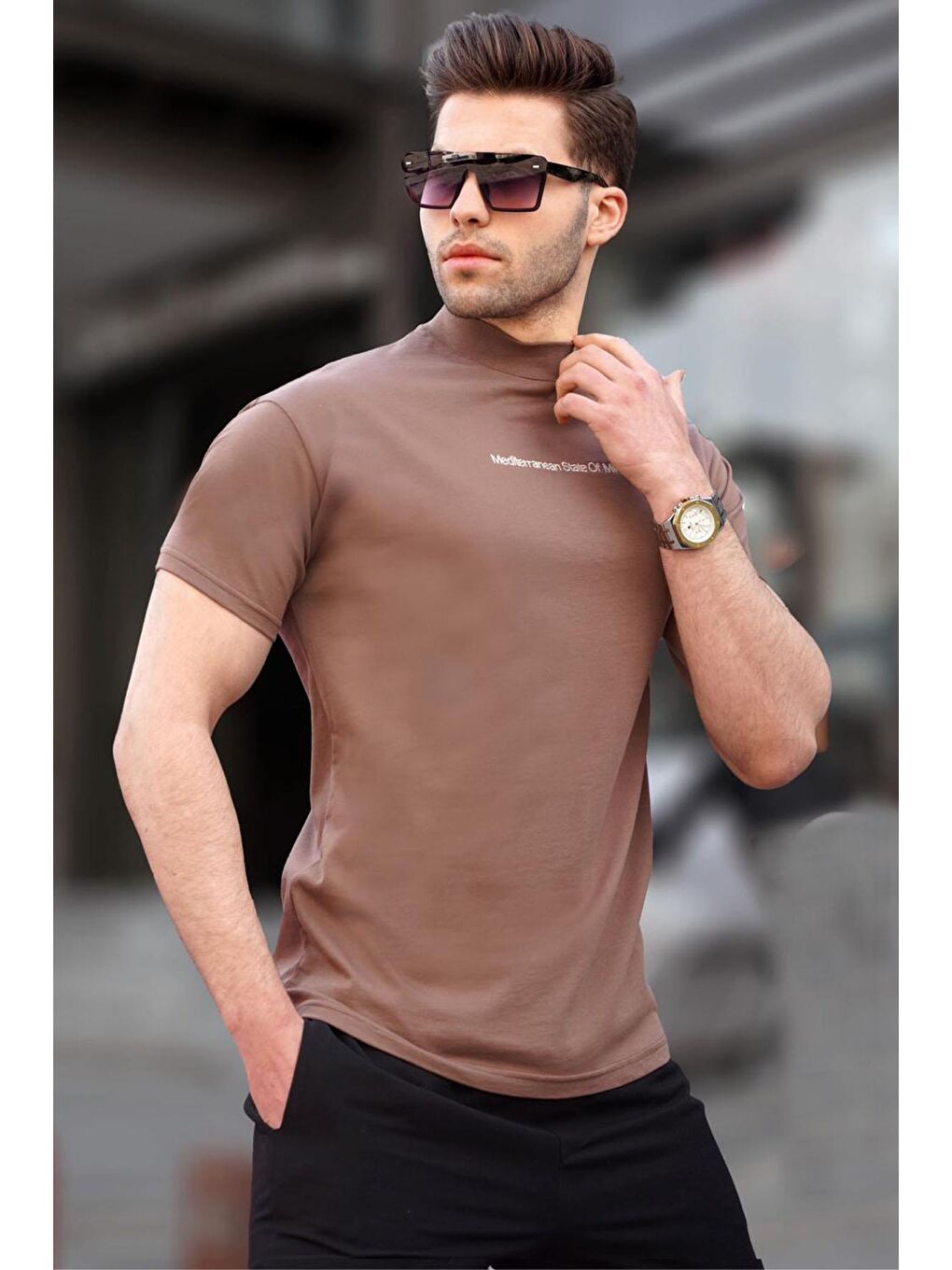 Yarım Balıkçı Regular Fit Kahverengi Erkek Tişört 6119