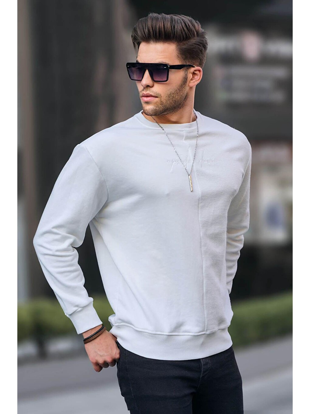 Ekru Basic Erkek Sweatshirt 6010