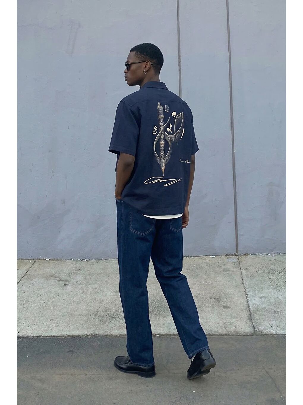 Erkek Relaxed Straight Fit Kontrast Dikişli Jean Pantolon Lacivert-3