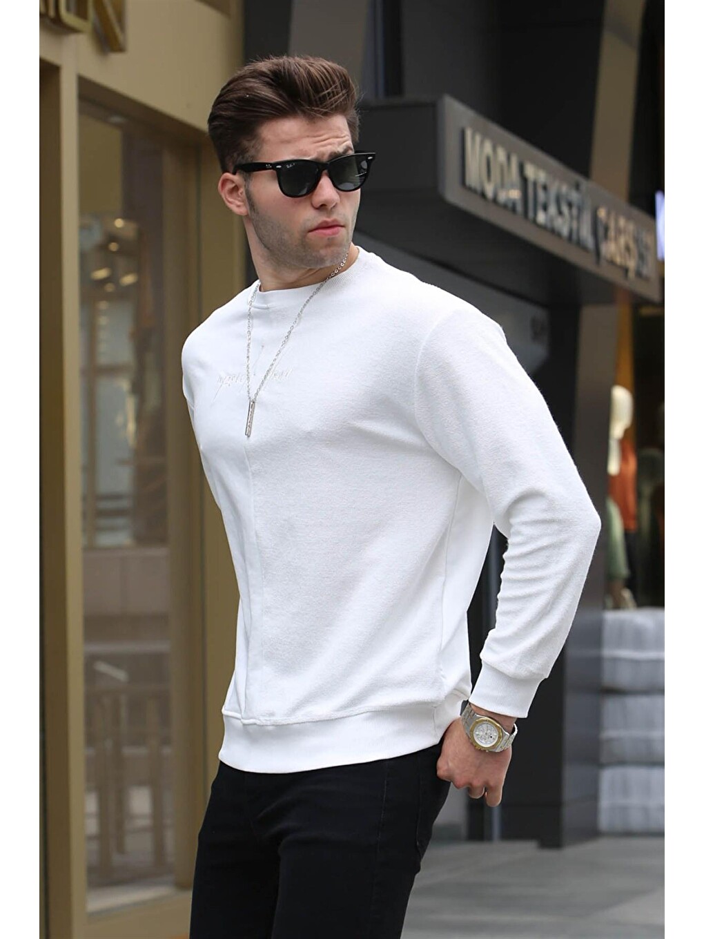 Ekru Basic Erkek Sweatshirt 6010-1