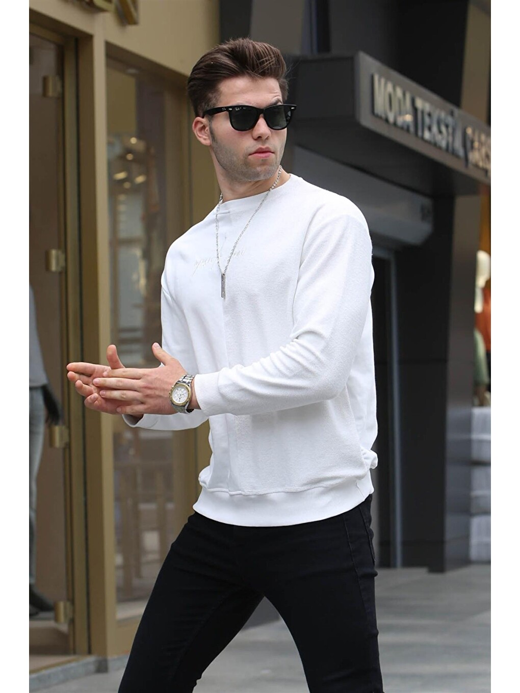 Ekru Basic Erkek Sweatshirt 6010-3