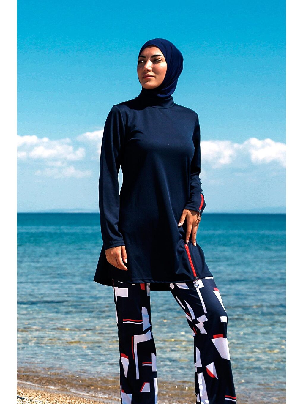 Lacivert Tam Kapalı Tesettür Mayo R1112-1