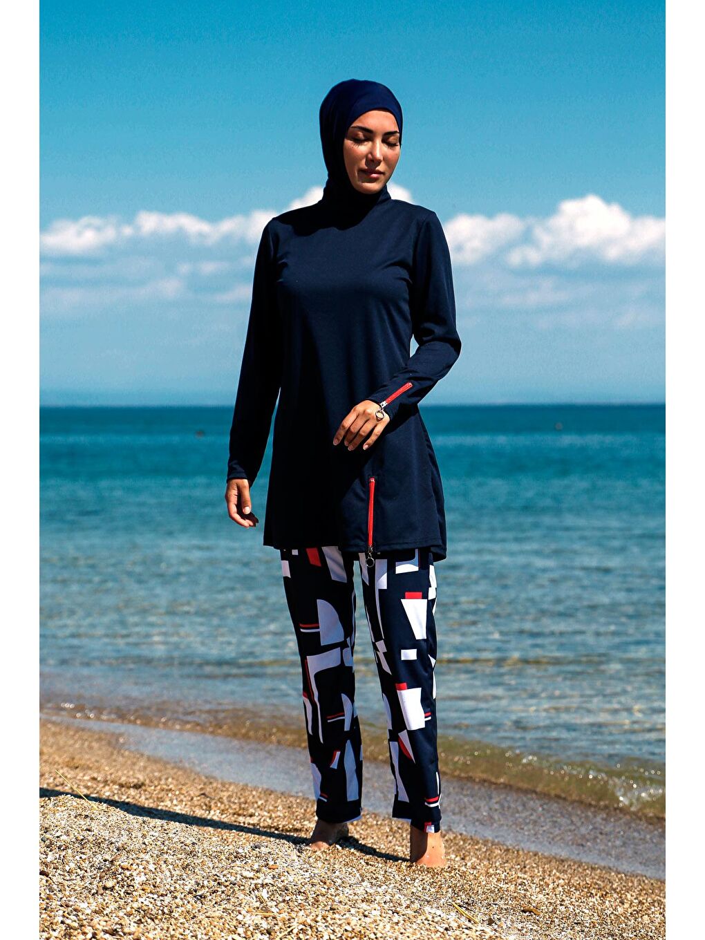 Lacivert Tam Kapalı Tesettür Mayo R1112-3