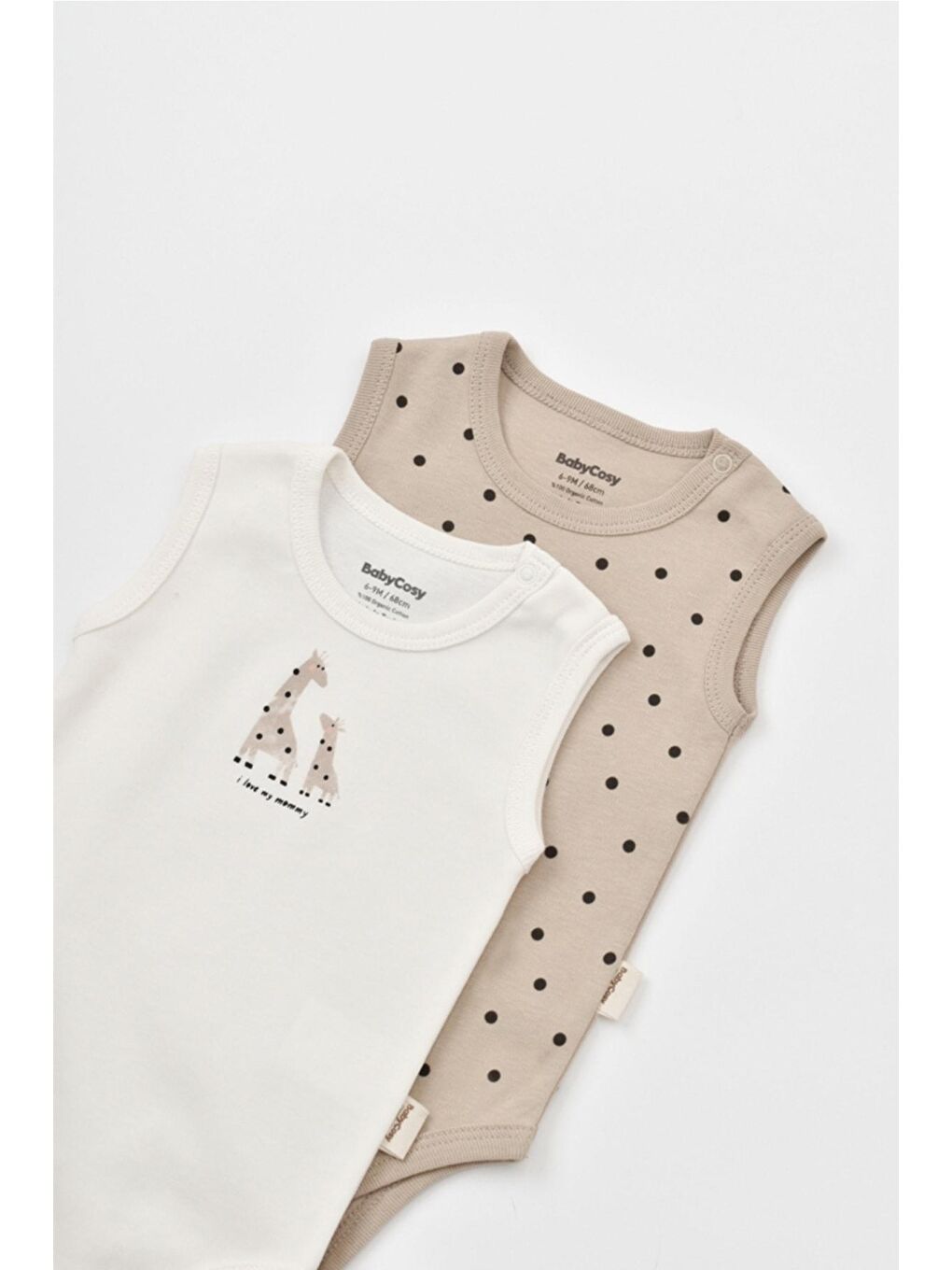 BabyCosy Organic Wear Ekru-Bej Organik Zürafa Desenli 2 Li Askılı Badi - 3