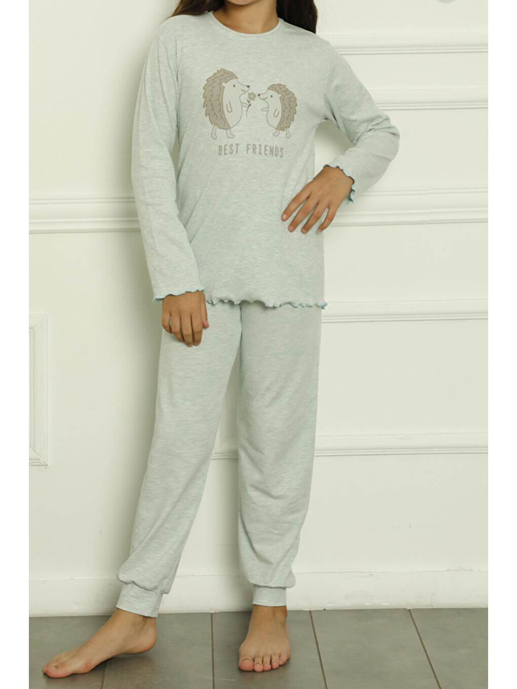 Yeşil Kız Çocuk Pijama Takımı Uzun Kollu Garson Pamuklu YEŞİL