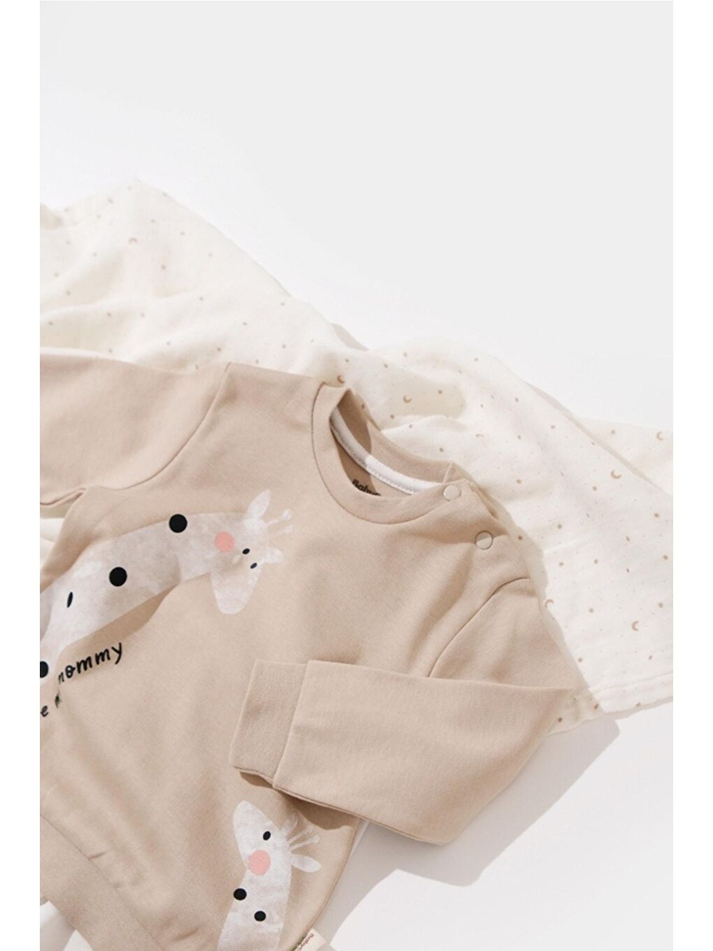 Bej Organik Zürafa Desenli Uzun Kollu Alt&üst Takım csy2013-1