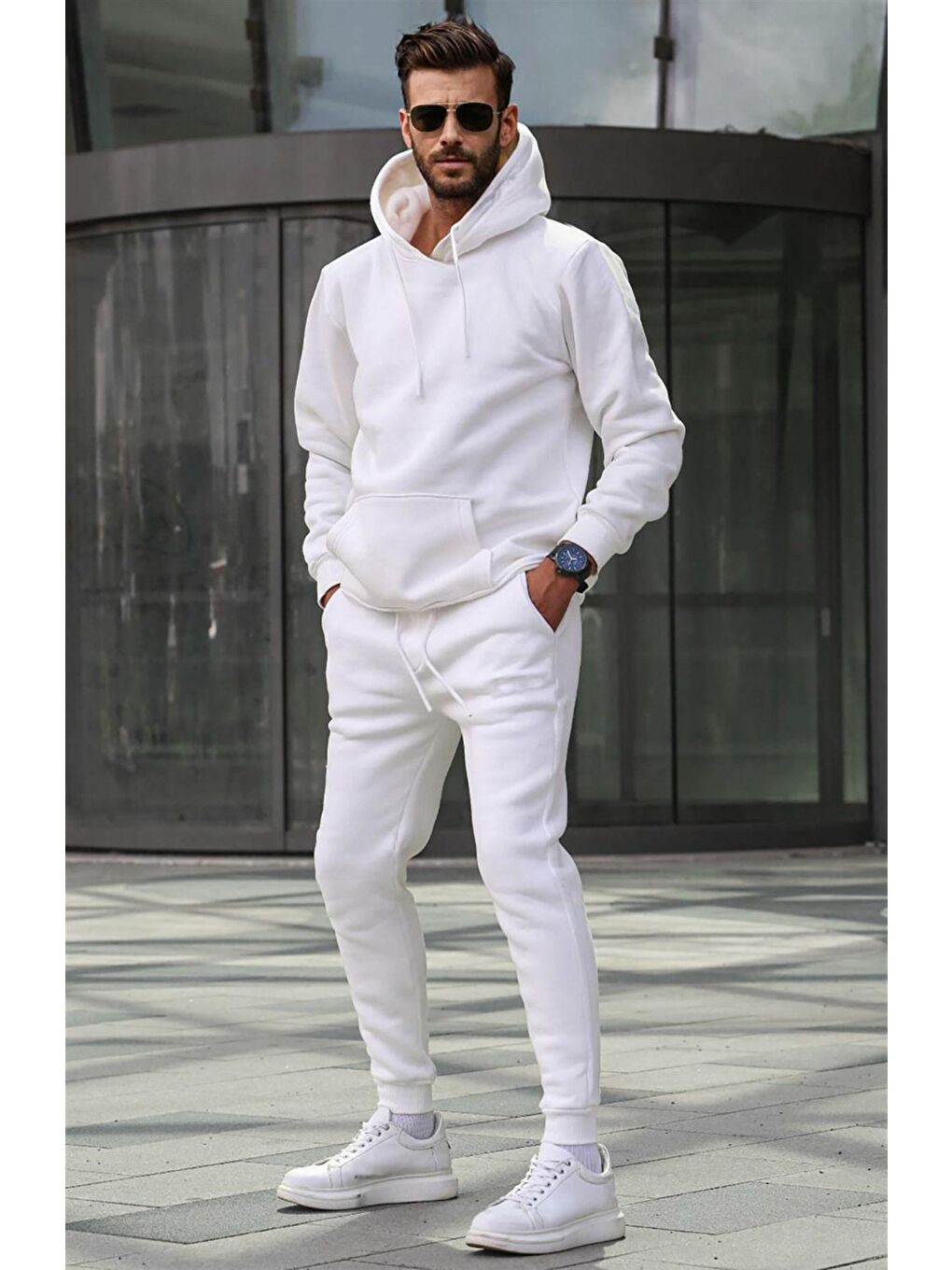 Ekru Kapüşonlu Basic Eşofman Takımı 5905-1