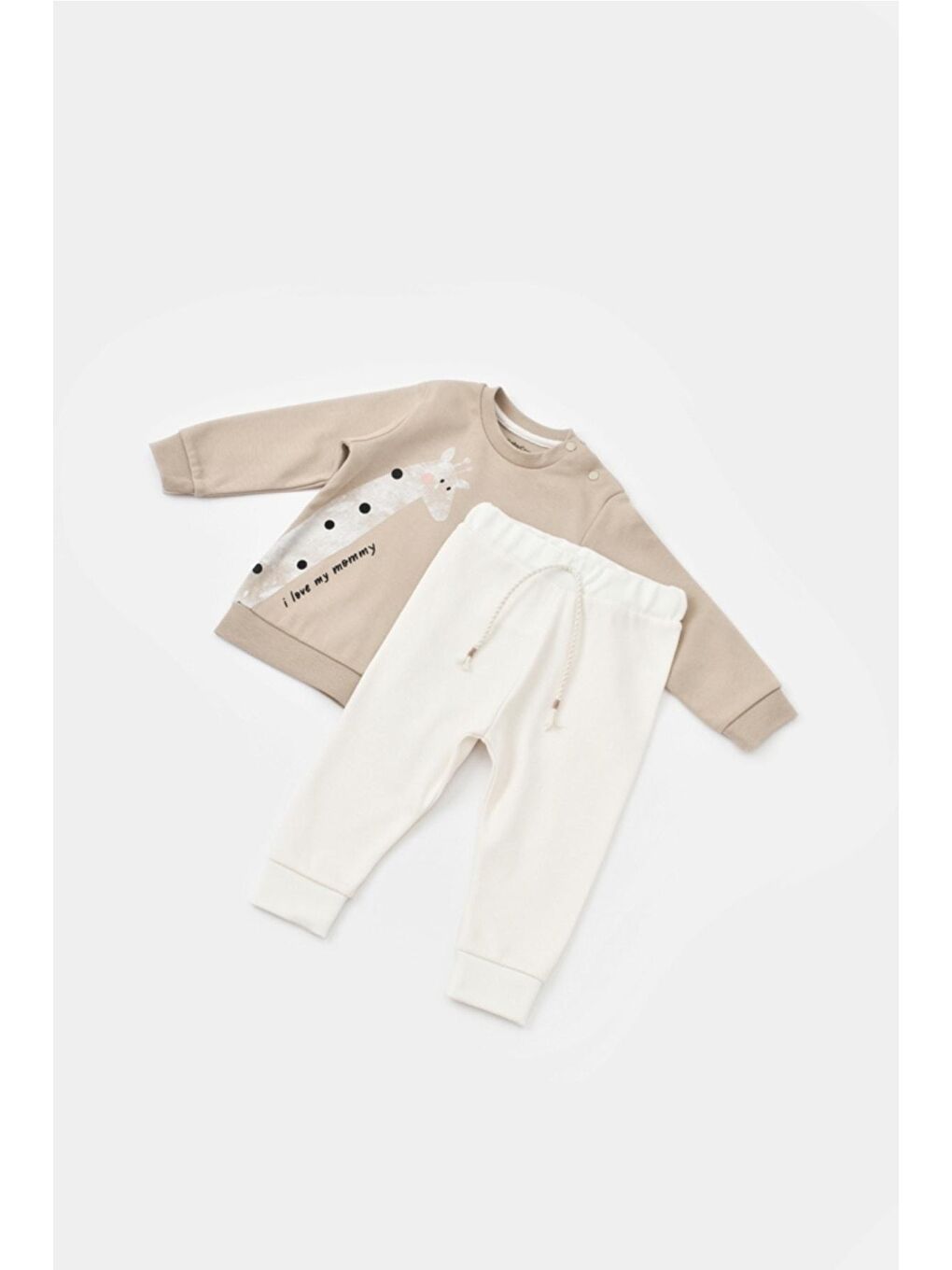 Bej Organik Zürafa Desenli Uzun Kollu Alt&üst Takım csy2013-4