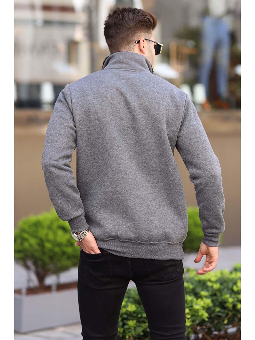 Madmext Antrasit Baskılı Fermuar Detaylı Sweatshirt 6003 - 2