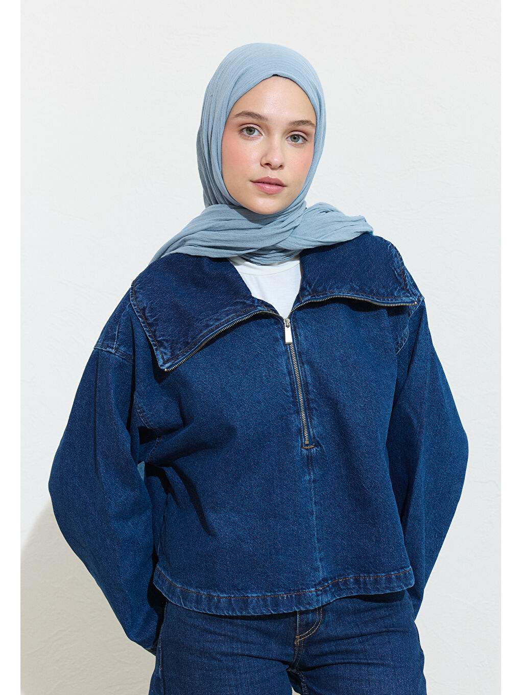 Mavi Blue Boba Mılk Pamuklu Keten Şal