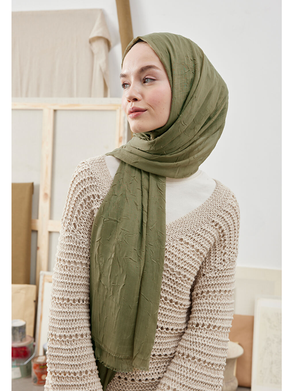 Yeşil Bambu Şal Haki-3