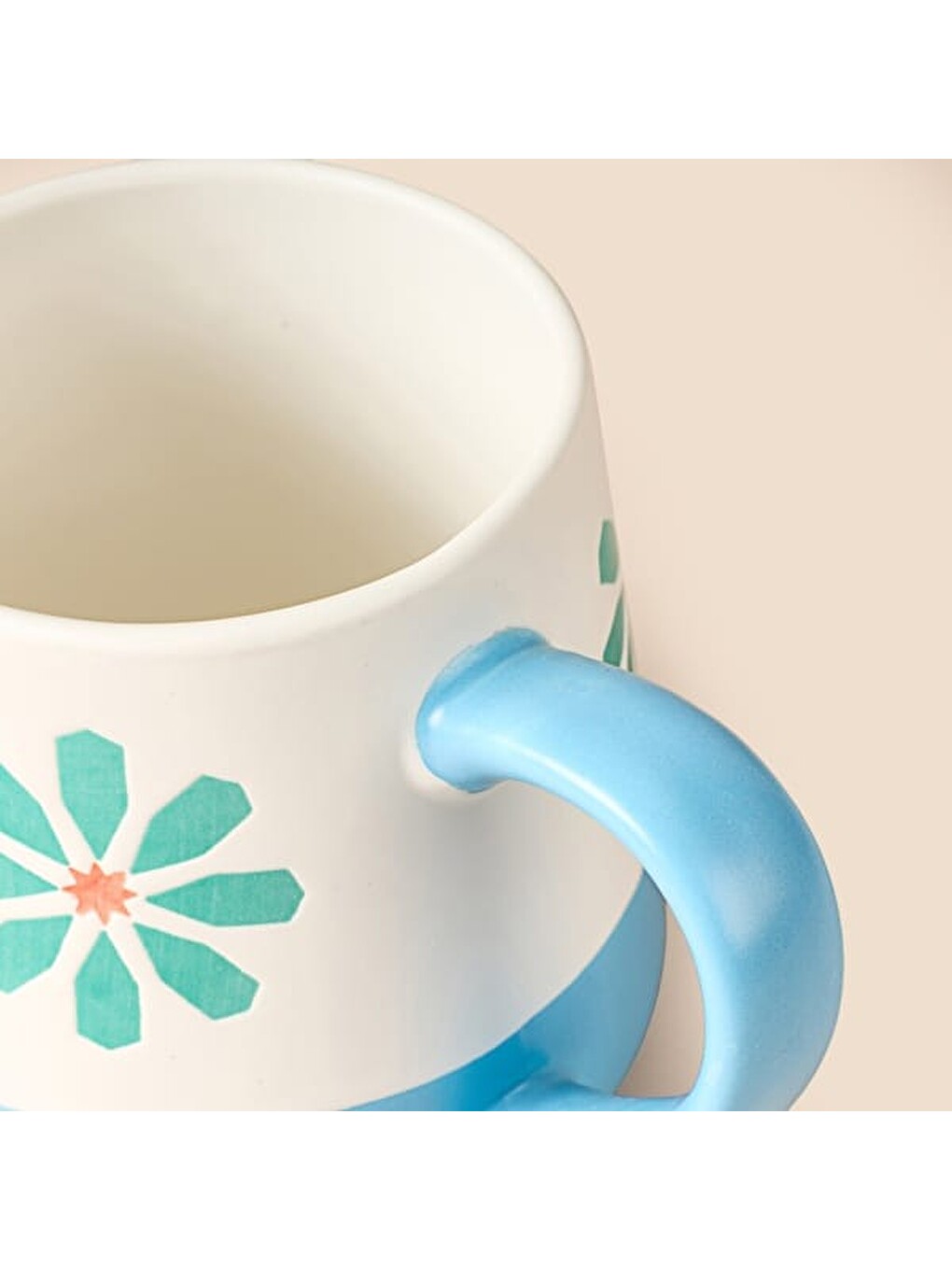 Kitchen Mavi Çiçekli Seramik Kupa - Beyaz - 500 ml-1