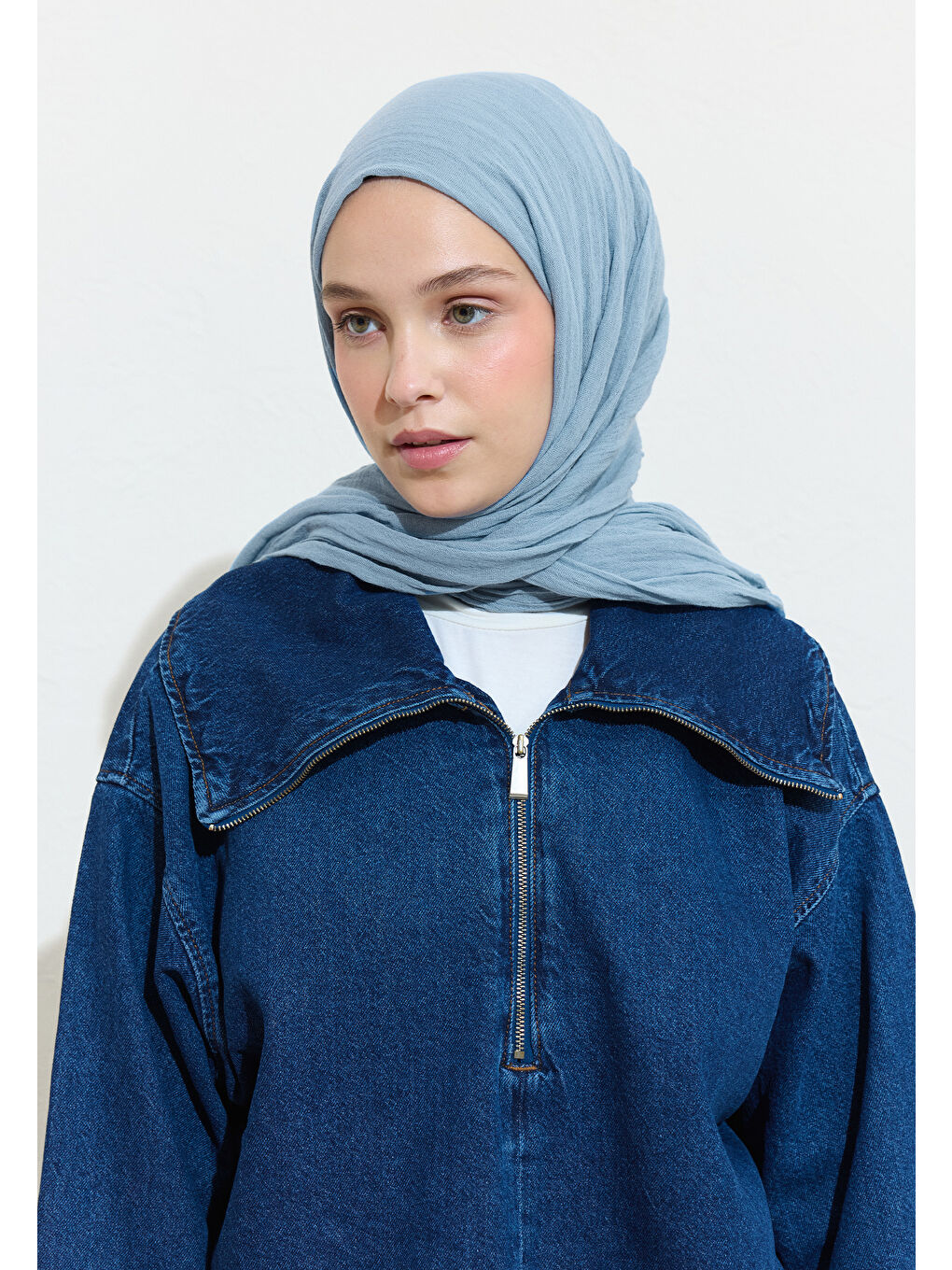 Mavi Blue Boba Mılk Pamuklu Keten Şal-3