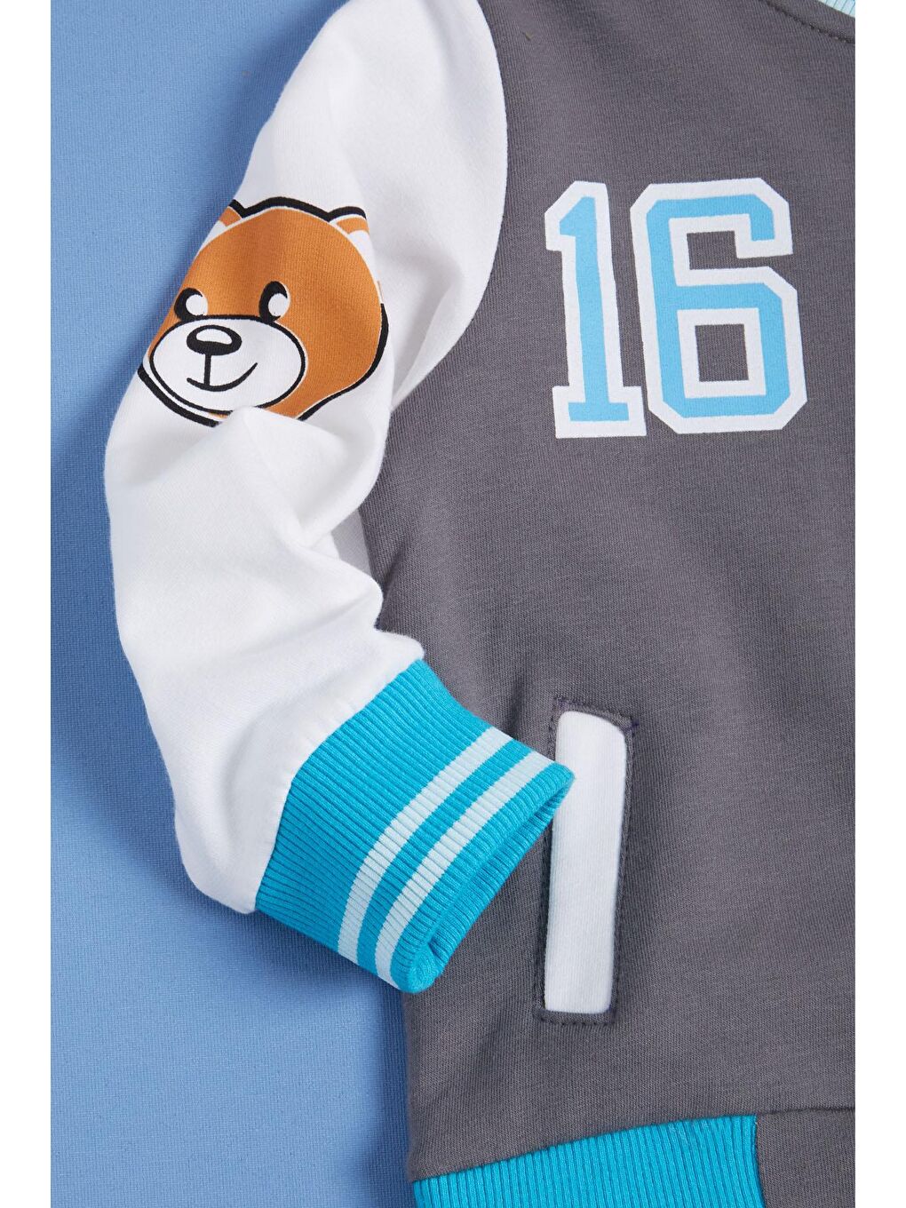 Antrasit Füme Ayıcık Baskılı Kolej Ceketli Erkek Bebek Takım 16181-2