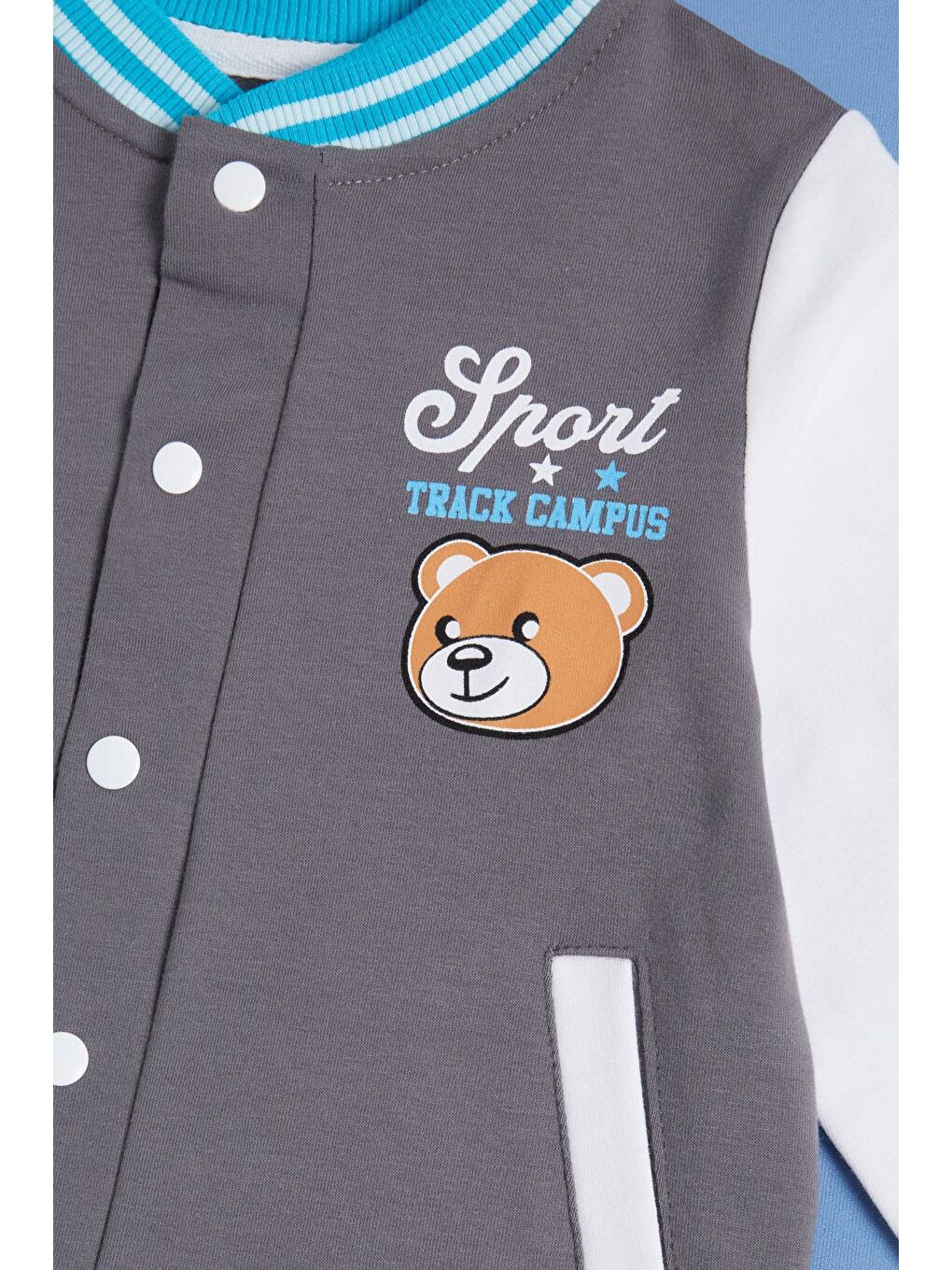 Antrasit Füme Ayıcık Baskılı Kolej Ceketli Erkek Bebek Takım 16181-4