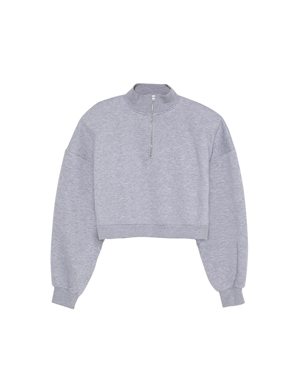 QUZU Gri Fermuar Detaylı Crop Sweatshirt Grimelanj - 1