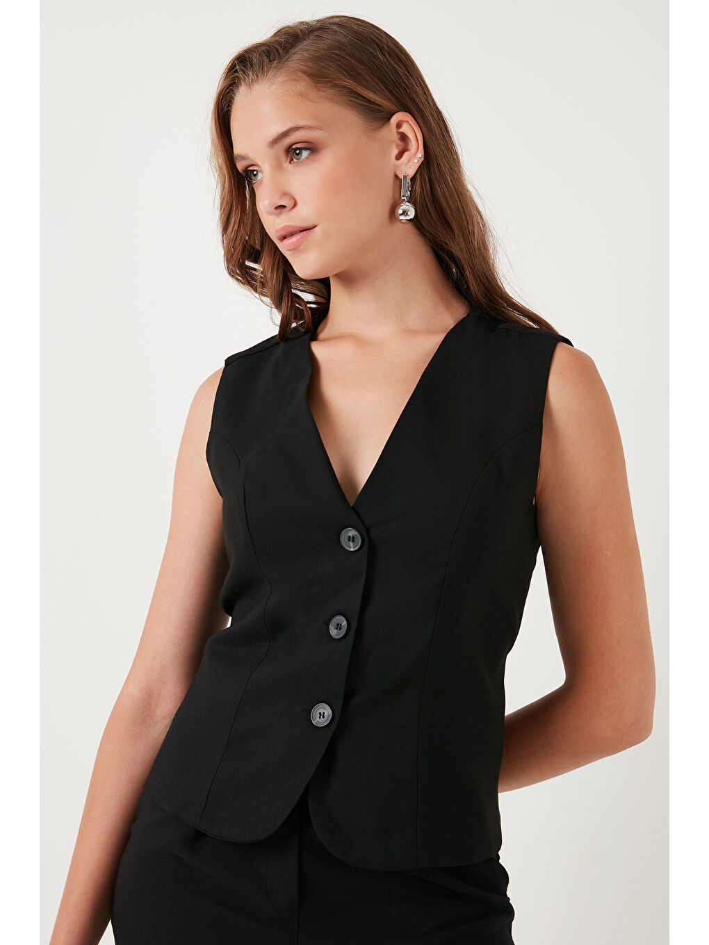 Siyah Fitted-Vücuda Oturan Astarlı Klasik Dokuma Kadın Yelek 611Yl030W4-5