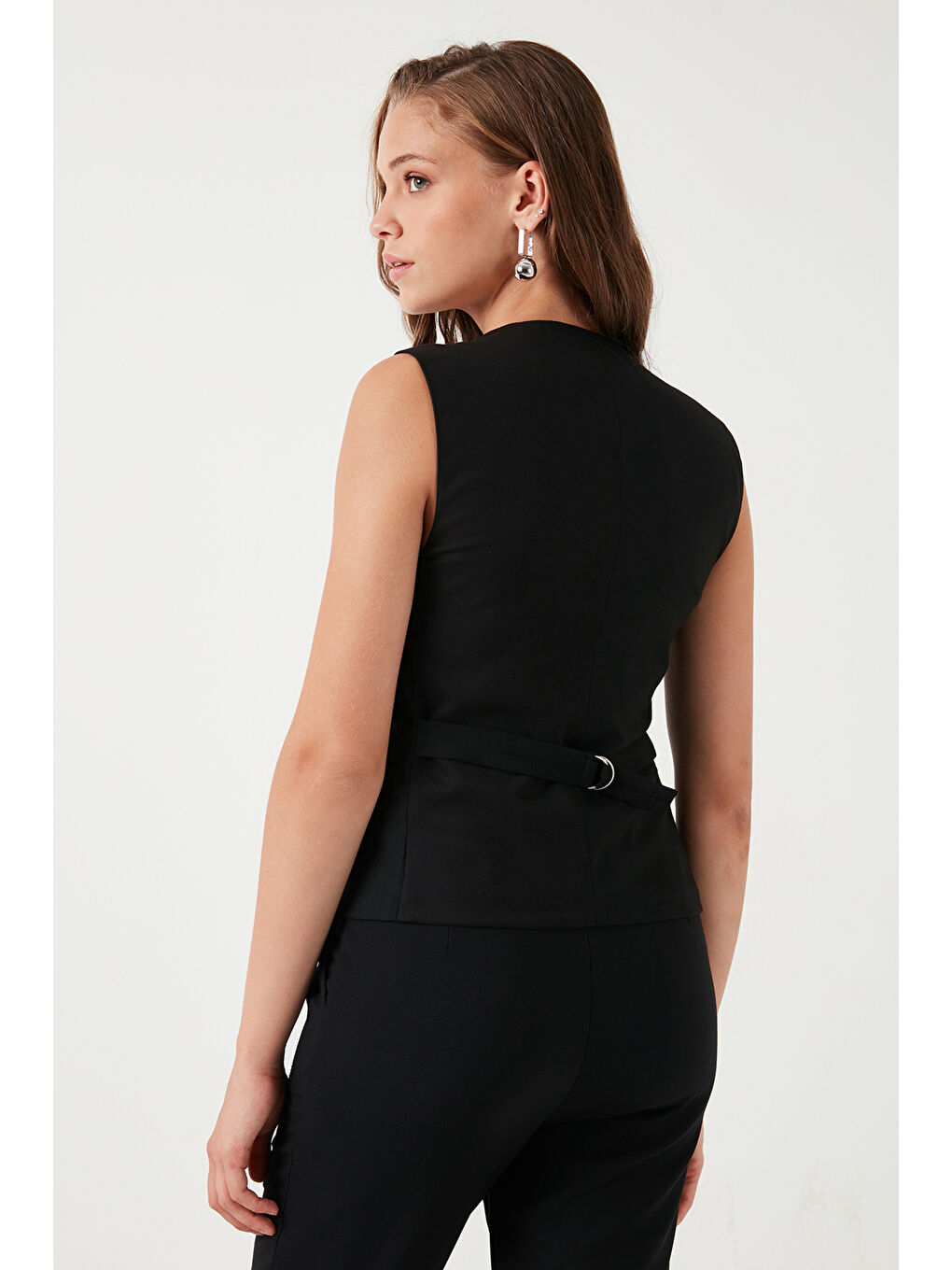 Siyah Fitted-Vücuda Oturan Astarlı Klasik Dokuma Kadın Yelek 611Yl030W4-6