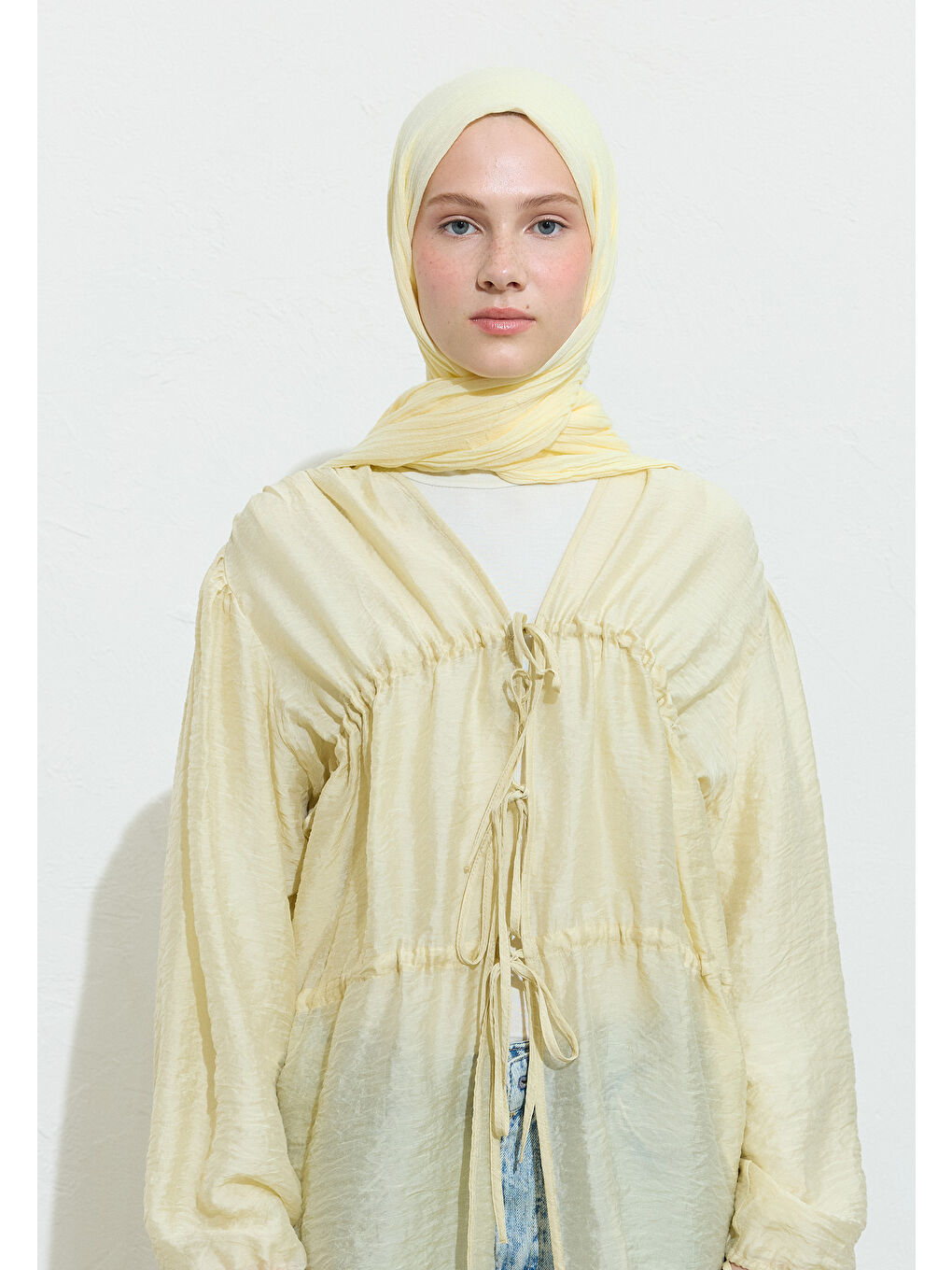 Sarı Butter Pamuklu Keten Şal-3
