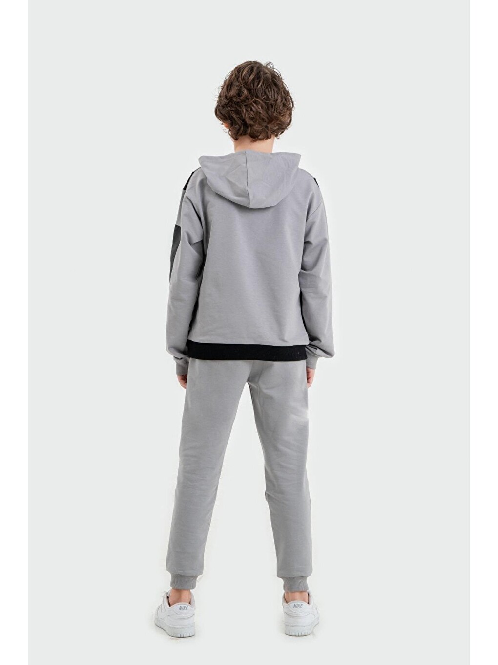 Gri If Not Now Then When Baskılı Kapüşonlu Alt Üst Erkek Çocuk Sweatshirt Eşofman Takımı-2