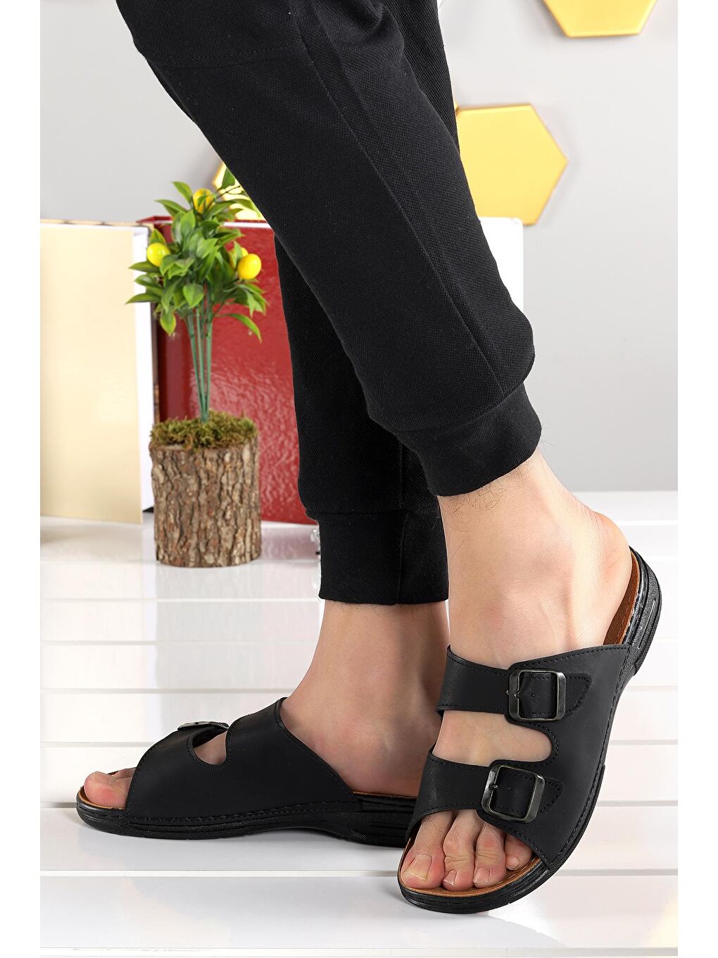 Siyah Günlük Kemerli Erkek Terlik Ary 12-004-1