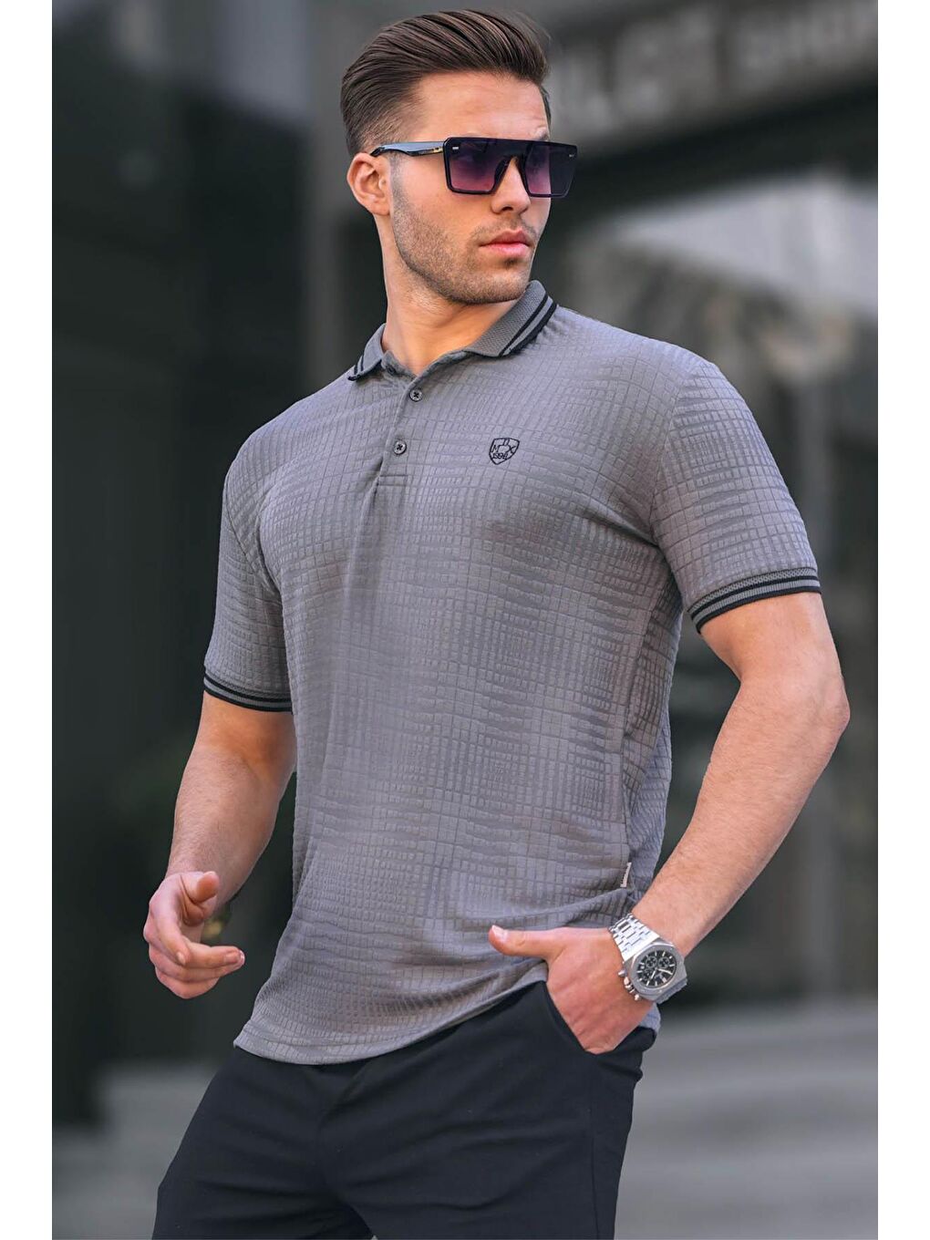 Gri Füme Basic Regular Fit Erkek Polo Yaka Tişört 6100