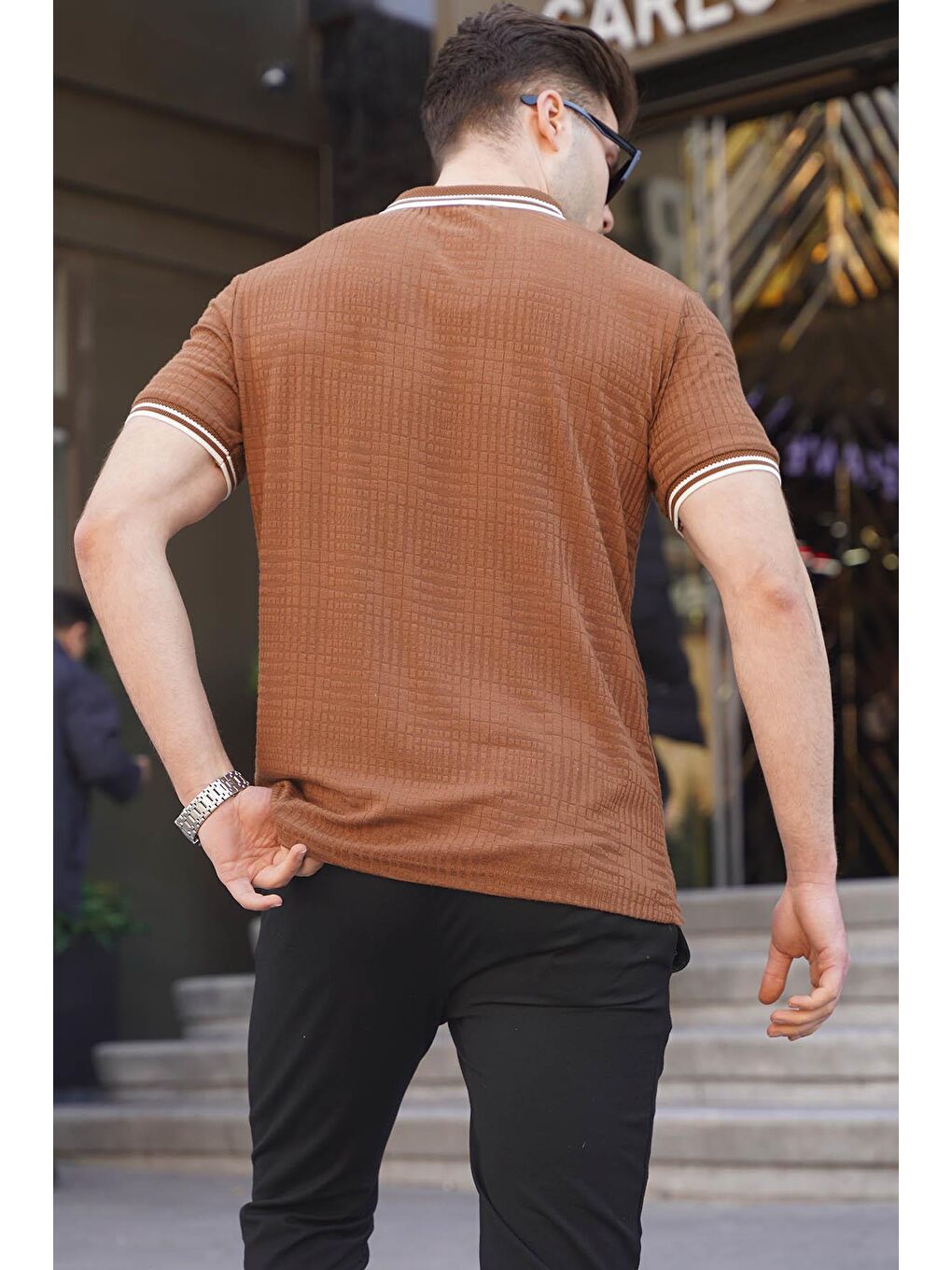 Kahverengi Basic Regular Fit Erkek Polo Yaka Tişört 6100-1