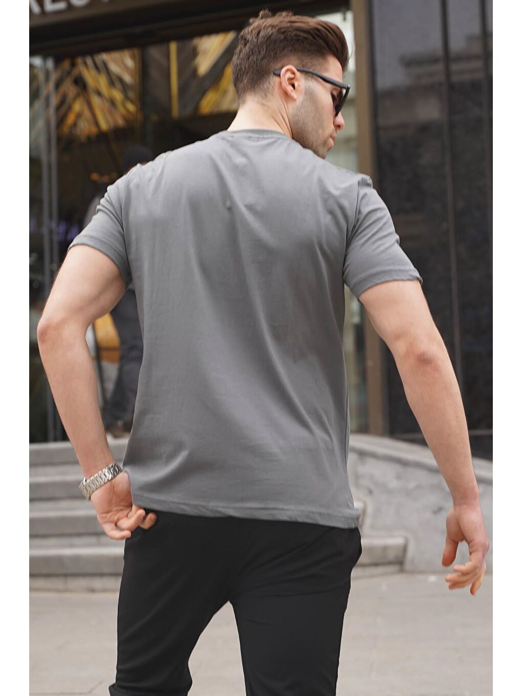 Gri Füme Regular Fit Yama Cepli Erkek Tişört 6102-1