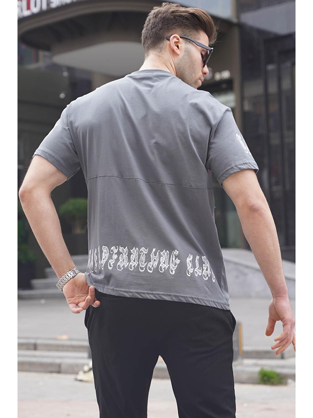 Gri Füme Bisiklet Yaka Erkek %100 Pamuk Tişört 6112-1