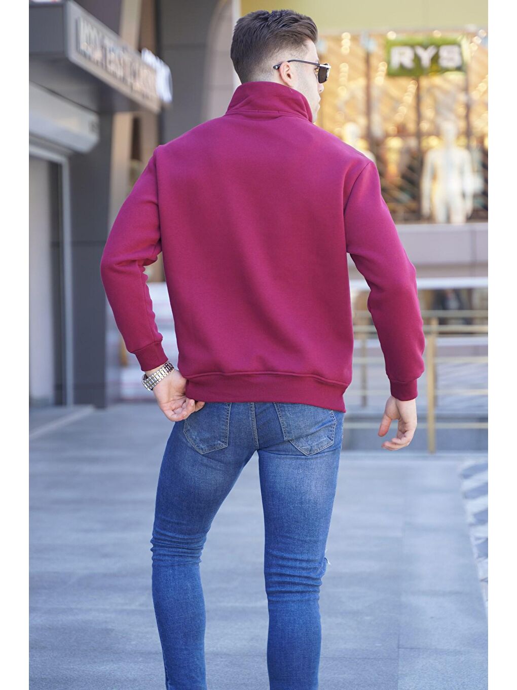 Bordo Baskılı Fermuarlı Sweatshirt 6001-1