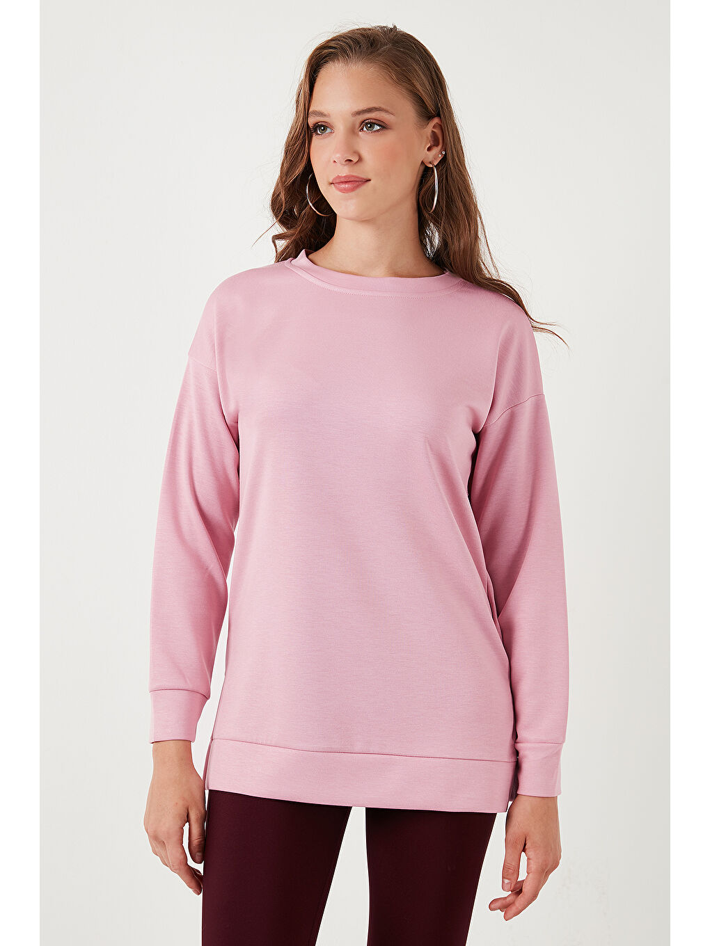 Lela Pembe Streç Oversize Fit Bisiklet Yaka OYSHO Kumaş Kadın Sweat 5865877 - 5