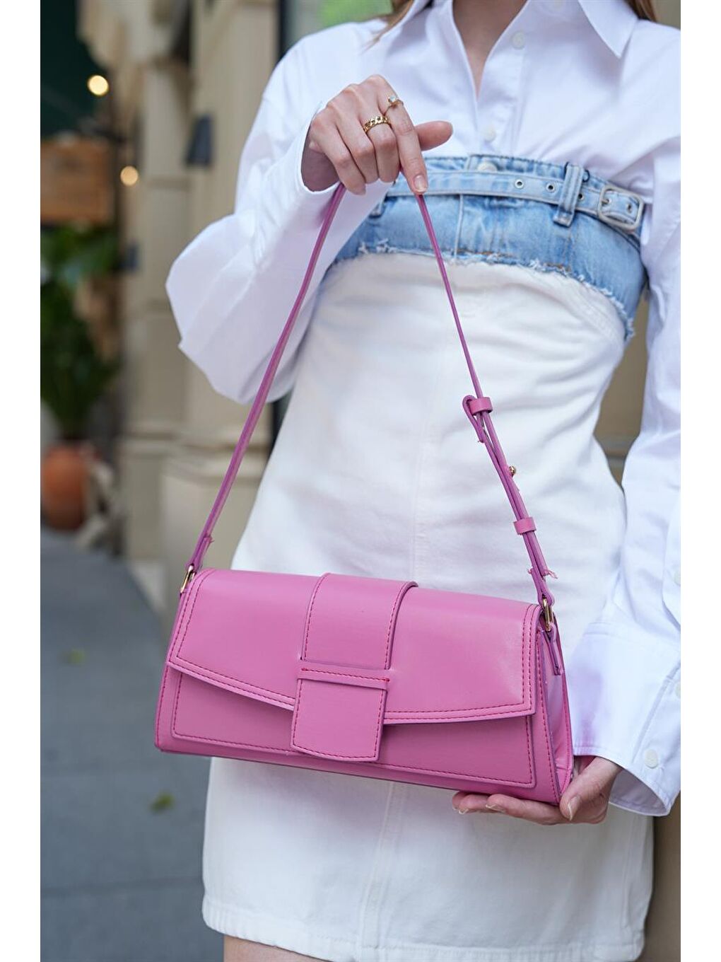 Diana Kapaklı Dikdörtgen Kadın Çanta - Fuşya-2