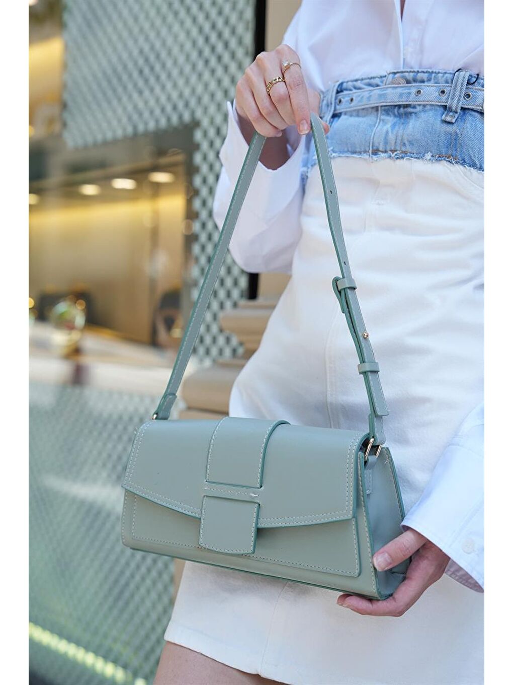 Yeşil Diana Kapaklı Dikdörtgen Kadın Çanta - Mint-3