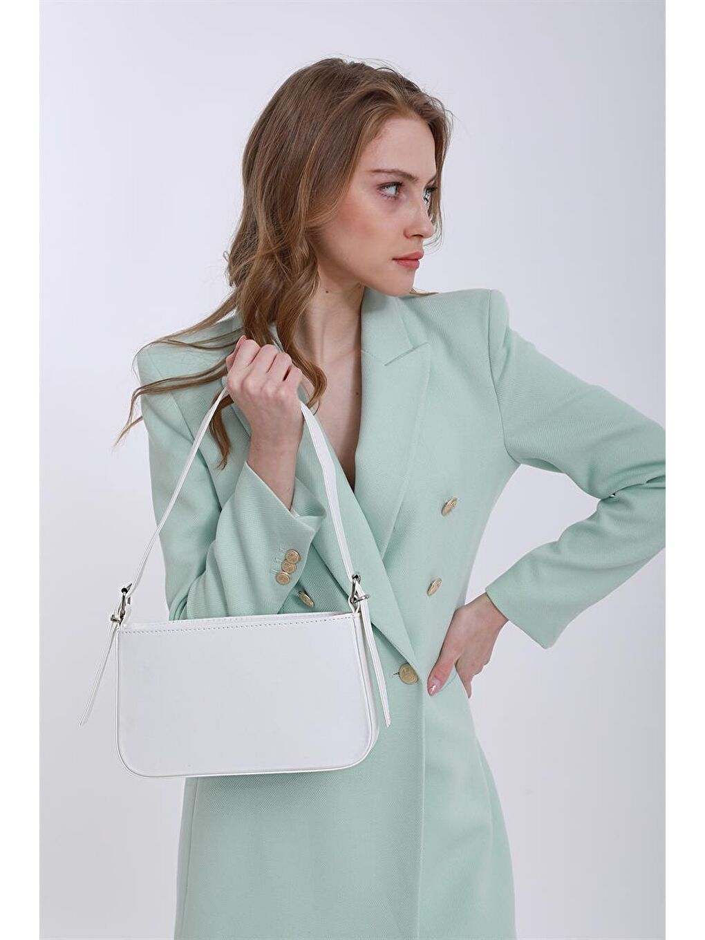 Jade Kemer Askılı  Baget  Kadın Çanta - Beyaz