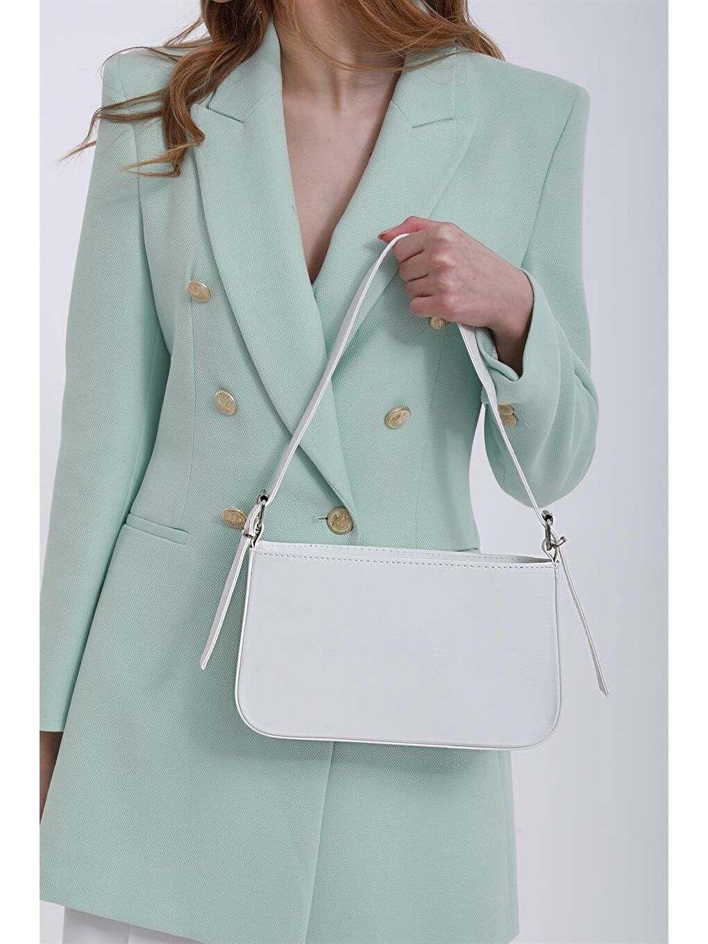 Jade Kemer Askılı  Baget  Kadın Çanta - Beyaz-1