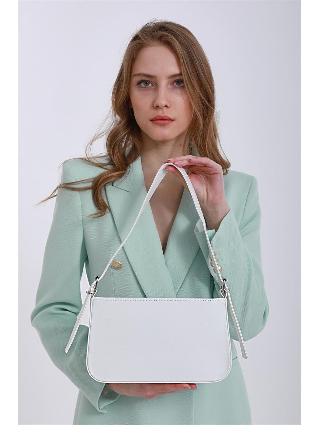 Jade Kemer Askılı  Baget  Kadın Çanta - Beyaz-2