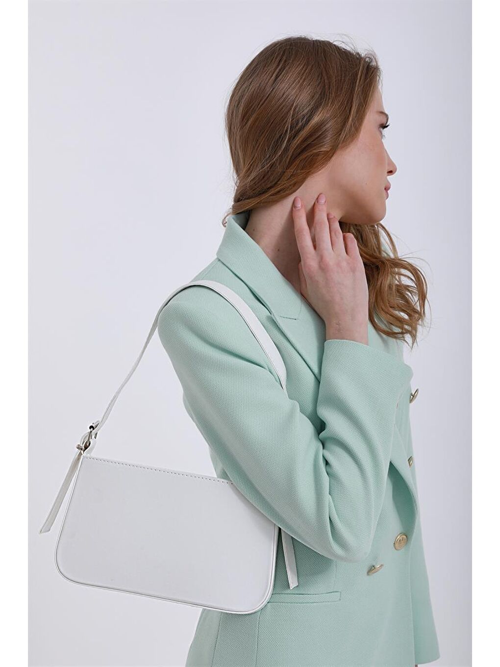 Jade Kemer Askılı  Baget  Kadın Çanta - Beyaz-3