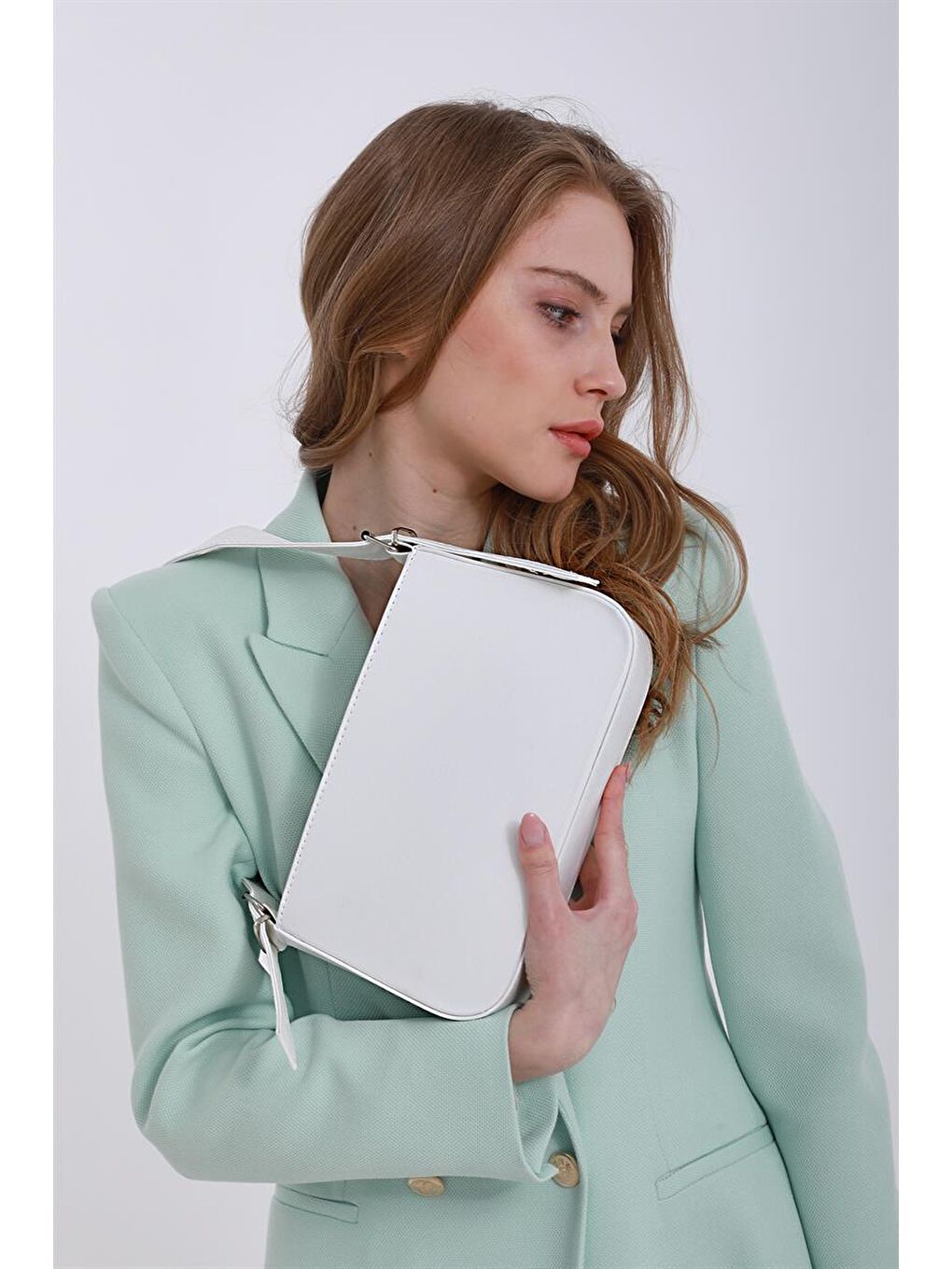 Jade Kemer Askılı  Baget  Kadın Çanta - Beyaz-4