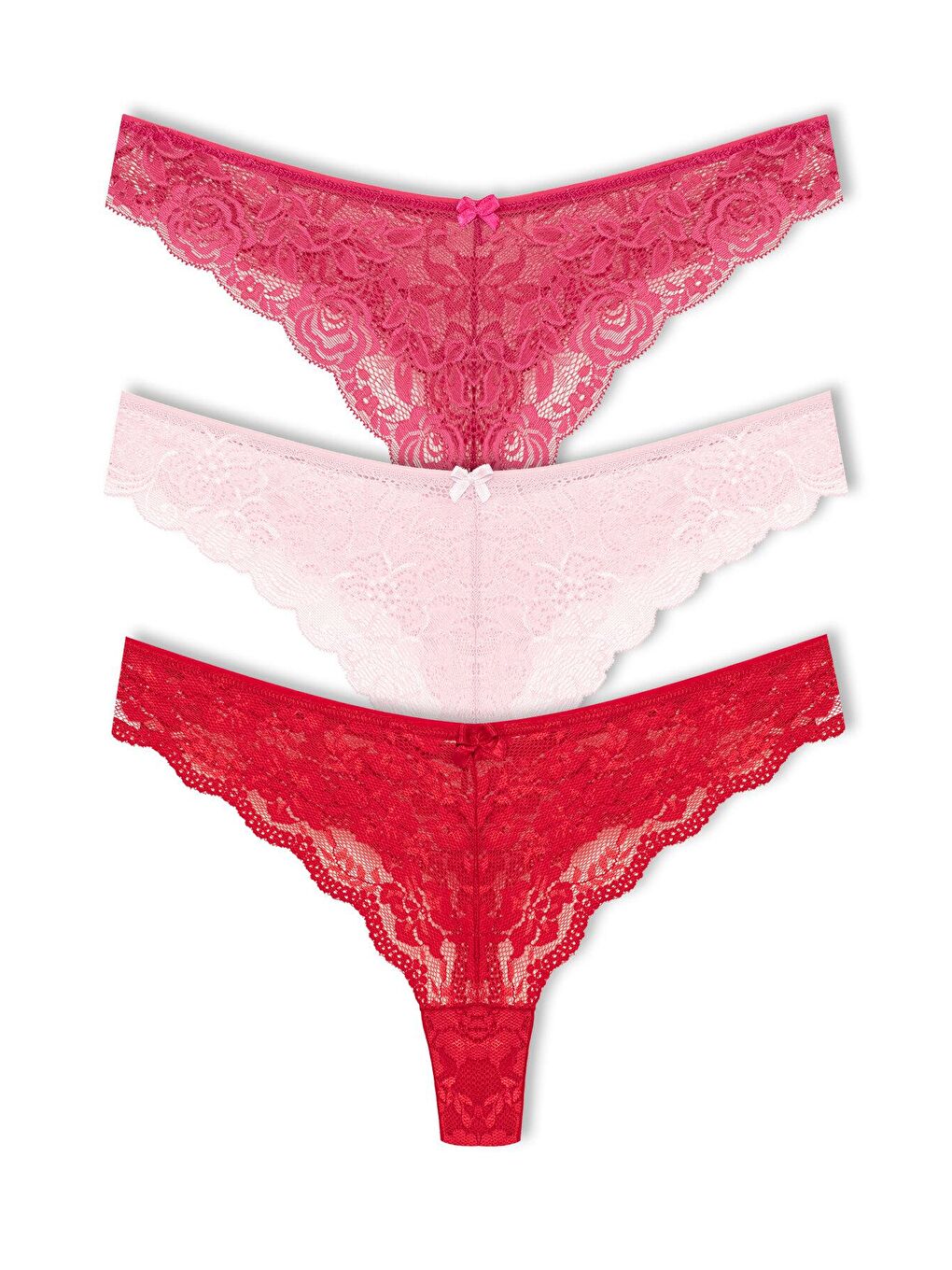 Kırmızı Dantelli Yüksek Bel Brazil Kadın Tanga Külot 3'lü