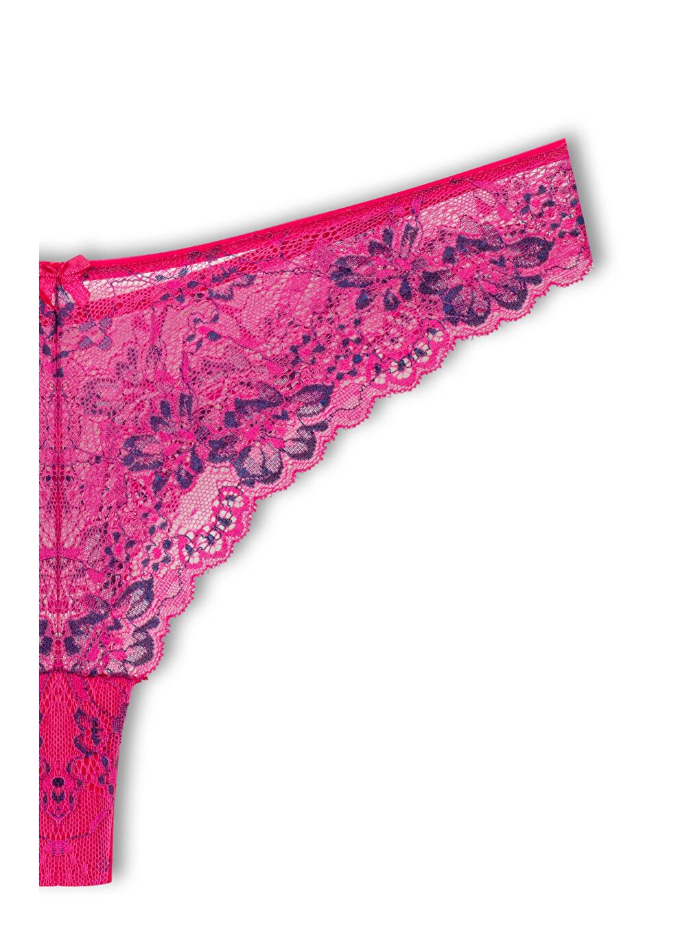 Fuşya Çift Renk Dantelli Yüksek Bel Brazil Kadın Tanga Külot-2